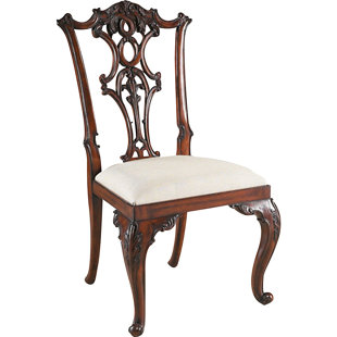 MAITLAND-SMITH Cabriole Carved Aged Regency Chippendale Upholstered Queen Anne Back Side Chair