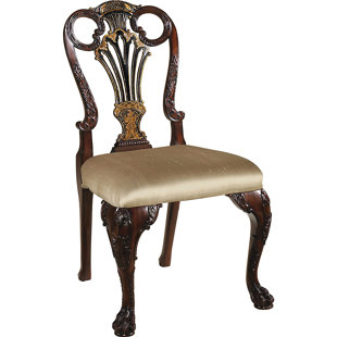 MAITLAND-SMITH William Cotton Upholstered Queen Anne Back Side Chair in Antique Mahogany/Black Chinoiserie/Neutral
