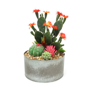 DAKOTA FIELDS 12'' Faux Cactus Plant in Metal Planter
