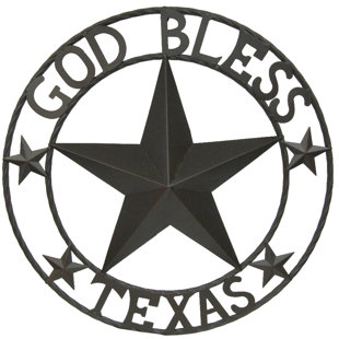 MILLWOOD PINES Metal Texas Lone Star God Bless Texas Circle Sign Wall Mounted Outdoor Décor