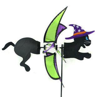 MIDWEST DESIGN IMPORTS Cat Witch Spinner 2-Sided Polyester 36 x 23 in. Garden Accent Accessories