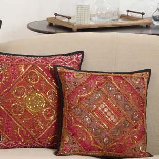 SARO Sequined Feather Throw Pillow