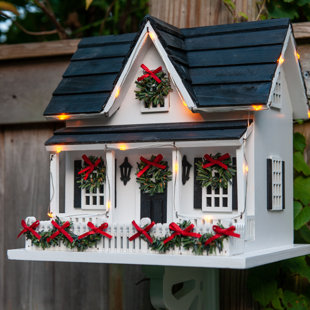HOME BAZAAR Holiday Offering Holiday House with LED Lights 11.75 in x 11.5 in x 10 in Birdhouse