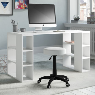 ZIPCODE DESIGN Simone Modern Desk with Built-in Bookcase – Stylish Workspace Desk with 6 Open Shelves