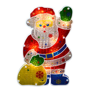 NORTHLIGHT SEASONAL 13" Red and White Lighted Holographic Santa Claus Christmas Window Silhouette Decoration