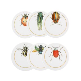 VISTA ALEGRE Insects Ceramic Round 6 Piece Coaster Set (Set of 6)