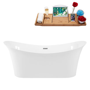 STREAMLINE BATH 67" x 32" Freestanding Soaking Solid Surface Bathtub