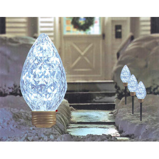 NORTHLIGHT SEASONAL Lighted LED C9 Bulb Christmas Pathway Marker Lawn Stakes - Clear Lights (Set of 3)