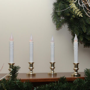 NORTHLIGHT SEASONAL White and Gold LED C5 Flickering Window Christmas Candle Lamp with Timer 8.5" (Set of 4)