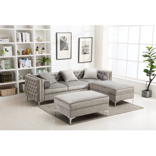 ROSDORF PARK Marciano 104" Wide Velvet Reversible Modular Sofa & Chaise with 2 Ottoman