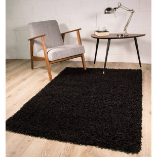 BRAYDEN STUDIO Beya Solid Colour Machine Woven Black Area Rug