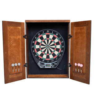 HATHAWAY GAMES Brookline Electronic Dartboard and Cabinet Set with Darts