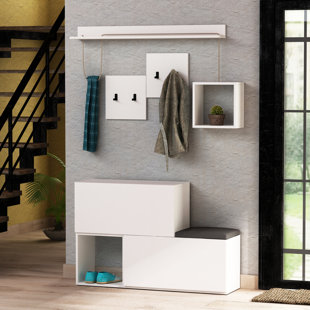 WAYFAIR BASICS™ Hall Tree Bench with Shoe Storage and Coat Hooks