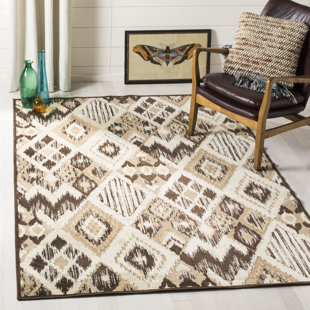 GRACIE OAKS Wanda Ikat Hand Woven 160cm X 228cm Brown/Taupe Area Rug