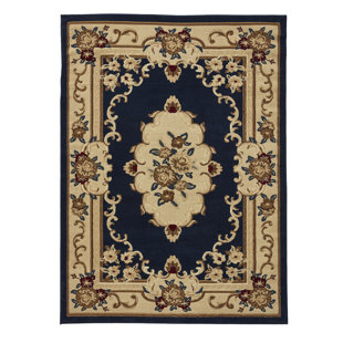 ASTORIA GRAND Bassford Oriental Machine Woven Dark Blue/Beige Area Rug