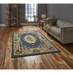 ASTORIA GRAND Bassford Oriental Machine Woven Light Blue/Beige Area Rug