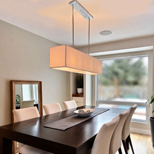 MERCER41 Morton 6 - Light Rectangle Textile Chandelier with Reflector on the Bottom