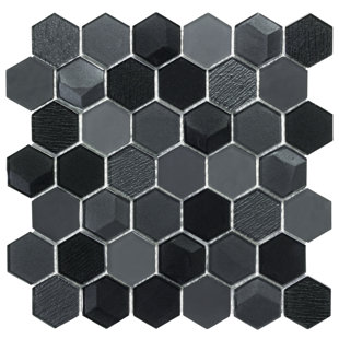 MOSAICTILEOUTLET Faceted Hexagon 2" x 2" Glass Mosaic Tile