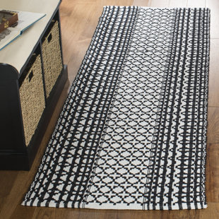 GRACIE OAKS Zoltán Handmade Flatweave Cotton Black/White Rug