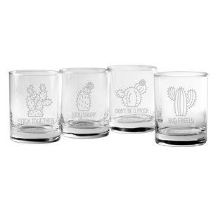 SUSQUEHANNA GLASS Advice from a Cactus Assortment Rocks 4 Piece 14 oz. Whiskey Glass Set