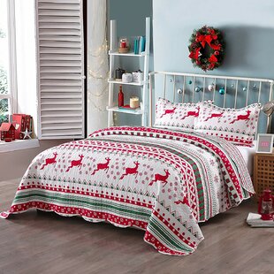 MARCIELO Christmas Snowflake Rustic Striped Quilt Set