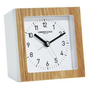LONDON CLOCK COMPANY Analogue Wood Alarm Tabletop Clock in White/Natural
