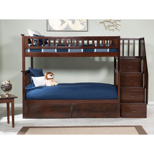VIV + RAE™ Blaisdell Twin Over Twin Solid Wood Staircase Bunk Bed with Under Bed Storage Drawers