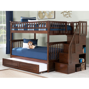 AFI FURNISHINGS Columbia Staircase Bunk Bed Full Over Full with Twin Size Trundle In White