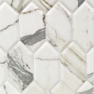 IVY HILL TILE Calacatta Marble 4" x 8" Beveled Hexagon Wall Tile (3.84 Sq. Ft. / Case)
