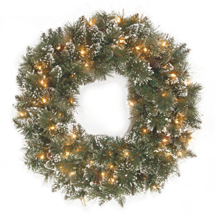 THE HOLIDAY AISLE® Glittery Bristle Pine Wreath with Clear Lights