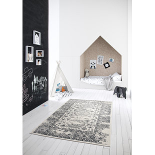 LONGWEAVE Sasha Oriental Machine Woven Black/Beige Area Rug