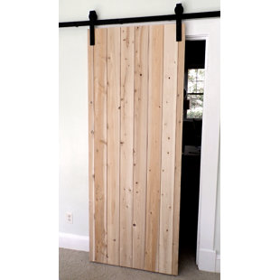 BAR HARBOR CEDAR Paneled Wood Finish Barn Door without Installation Hardware Kit
