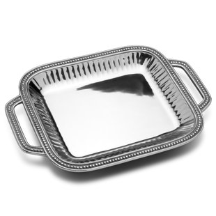 Wilton Armetale Flutes and Pearls Rectangular Serving Tray with Handles, 18-Inch-by-12-Inch - , Silver