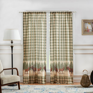 GREENLAND HOME FASHIONS Moose Creek Plaid Semi Sheer Rod Pocket Curtain Panels (Set of 2)