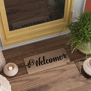 EVERGREEN ENTERPRISES, INC Welcome Burlap Welcome Fleur de Lis Sassafras Switch 22 in. x 10 in. Non-Slip Outdoor Door Mat