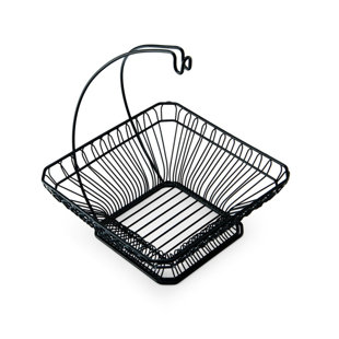 Gourmet Basics by Mikasa French Countryside Metal Fruit Basket with Banana Hook, 12", Glossy Black