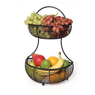 Gourmet Basics by Mikasa Rope 2-Tier Flatback Metal Storage Basket, Black