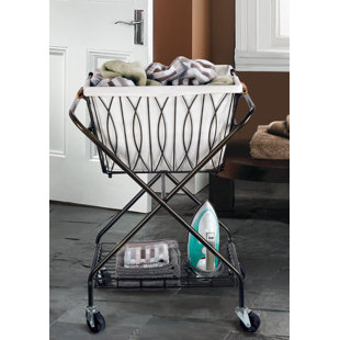 Artesa Verona Collapsible Metal Laundry Cart with Removable Basket & Canvas Bag, Antique Black