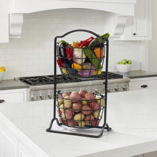 Gourmet Basics by Mikasa Harbor 2-Tier Metal Mini Countertop Fruit Storage Basket, Antique Black