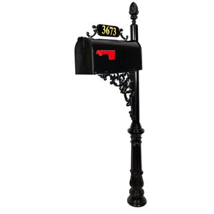 ADDRESSES OF DISTINCTION Magnolia Aluminum Post Mounted Mailbox with Personalized Number Plate