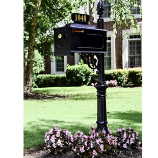 ADDRESSES OF DISTINCTION Emerson Aluminum Post Mounted Mailbox with Personalized Number Plate