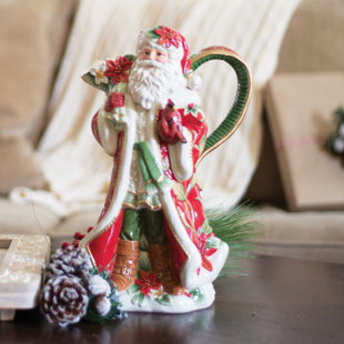 FITZ AND FLOYD Cardinal Christmas Hand-Painted Santa Beverage Pitcher
