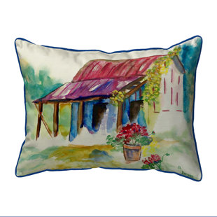 BETSY DRAKE INTERIORS Barn And Geranium Indoor/Outdoor Throw Pillow