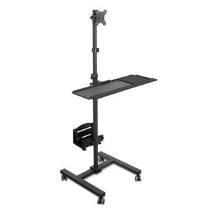 Mount-It! Height Adjustable Rolling Computer Cart, Workstation with Tray Monitor Mount & CPU Holder