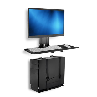 Mount-It Height Adjustable Monitor and Keyboard Wall Mount with CPU Holder | 25 Inch Wide Platform