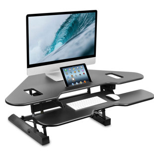 Mount-It! Corner Standing Desk Converter, Height Adjustable 43 Wide Desktop with Gas Spring Handle