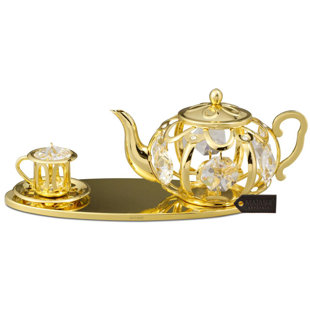 MATASHI CRYSTAL Gold Tea Set Holiday Shaped Ornament