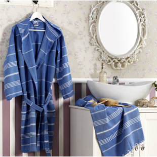 BREAKWATER BAY Orinda Simple Weaving Gender Neutral Mid-Calf Bathrobe with Pockets and Hood