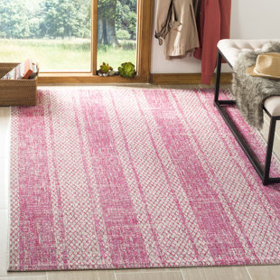 WORLD MENAGERIE Atwells Light Grey/Fuchsia Area Indoor/Outdoor Rug