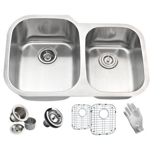ANZZI Moore 32'' L Undermount Double Bowl Stainless Steel Kitchen Sink